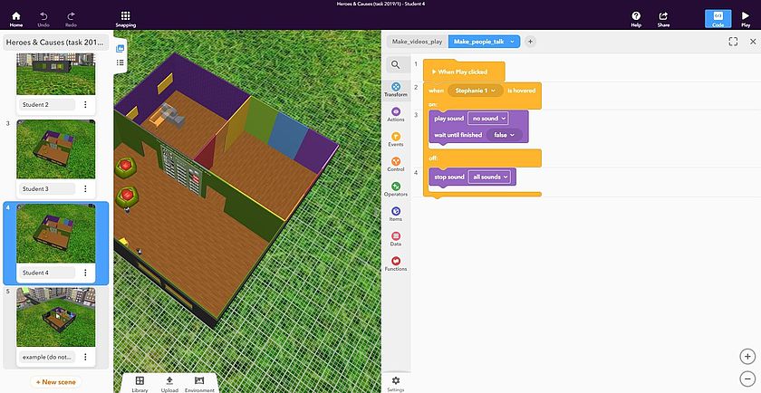 Bildschirmansicht beim VR-Projekt
